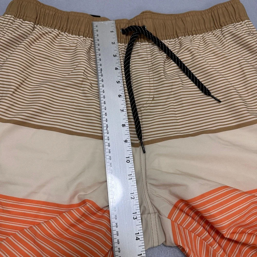 Quiksilver Swim Trunks Mens Large Tan Orange New Striped 7 Inseam Board Shorts